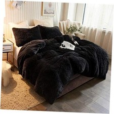 Plush Shaggy Duvet Cover Luxury Ultra Soft Crystal Velvet Bedding Queen Black
