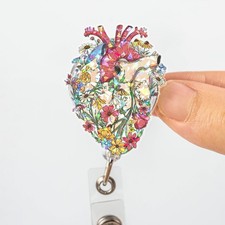 Floral Anatomical Heart Badge Reel - Cardiology Medical Professional ID Holder