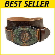 Stylish 1-1/2" Western Leather Belt with Interchangeable Buckle - U.S. Assembled