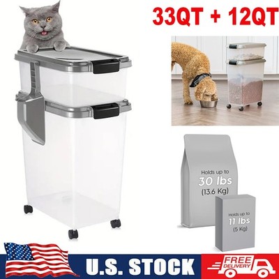 Dog Food Storage Container 30lb+11lb Airtight Pet Food Storage Bins with Wheels