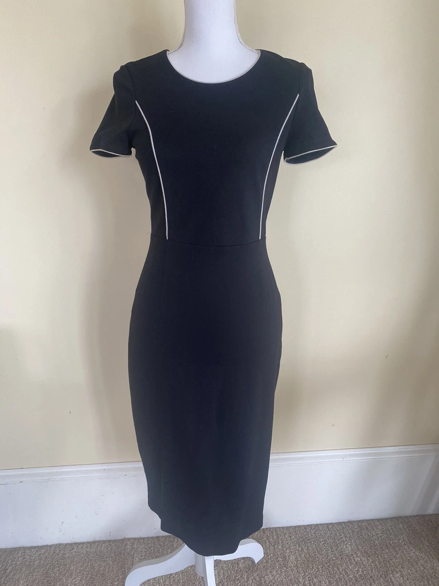 Boden 4 Black Marianna Dress Sheath Ponte White Piping Exposed Back Zip J0025