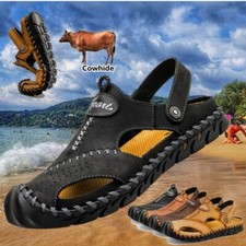 Summer Men  s Genuine Leather Sandals Beach Slippers Outdoor Sport Casual Shoes