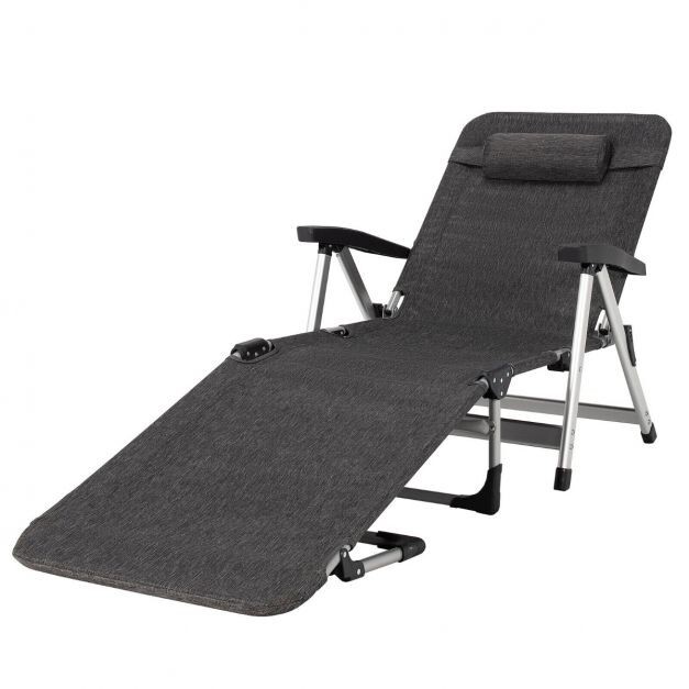 Grey Folding Outdoor Sun Lounger Detachable Pillow And Cup Holder ED