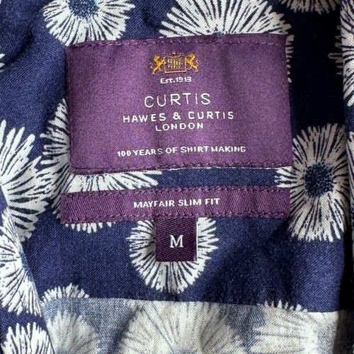 HAWES & CURTIS Shirt Mens MEDIUM Long Sleeve in Blue with Daisy Print - Picture 8 of 12