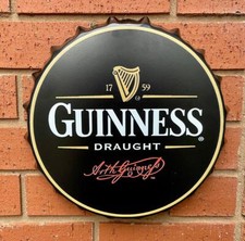 GUINNESS DRAUGHT METAL BOTTLE TOP WALL SIGN 30cm VINTAGE RETRO MAN CAVE