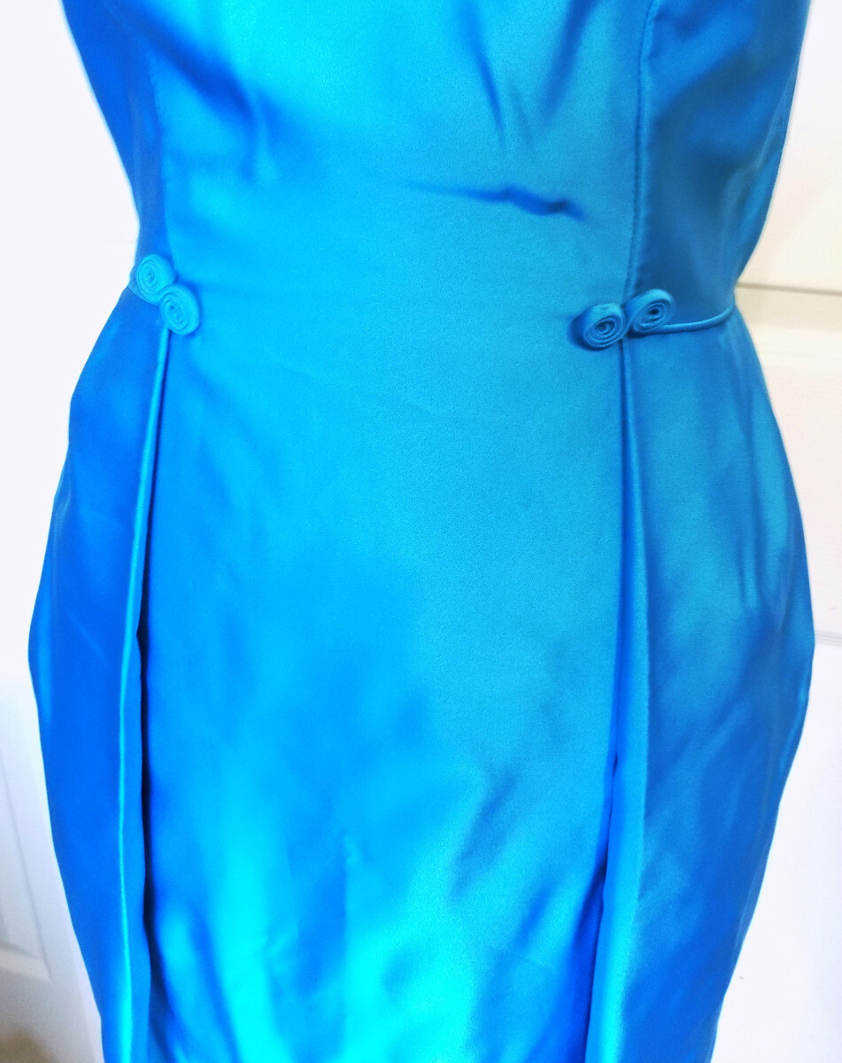 Vintage 50s 60s Teal Blue Sleeveless Party Dress John Norman B36 View 3