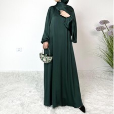 Muslim Women Hijab Long Dress Abaya Kaftan Turkey Satin Maxi Robe Evening Party