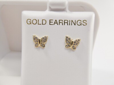 10K REAL SOLID GOLD KIDS BUTTERFLY CREW POST EARRINGS