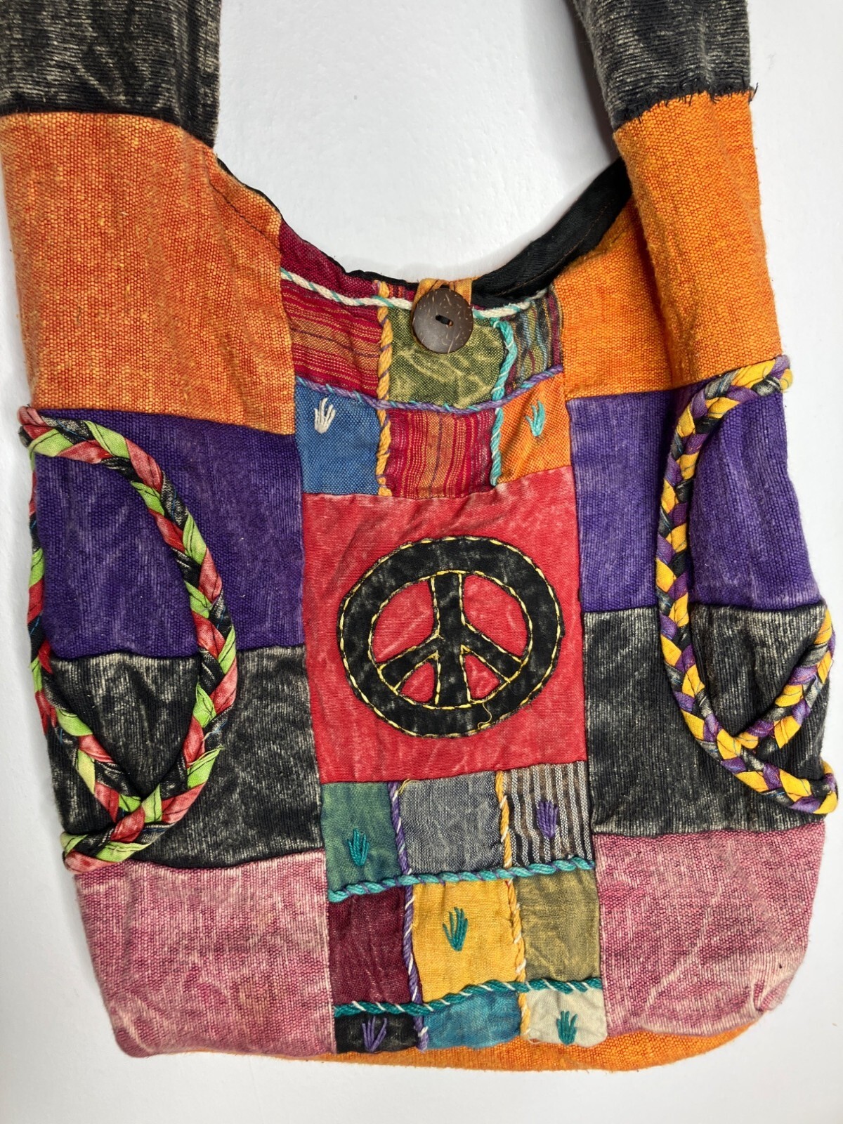 Handmade Patchwork Cotton Sling Bag zippered Purs… - image 2