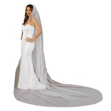 Wedding Veil Pearls and Crystals Beaded Edge 1 Tier Fingertip Length Bridal V...