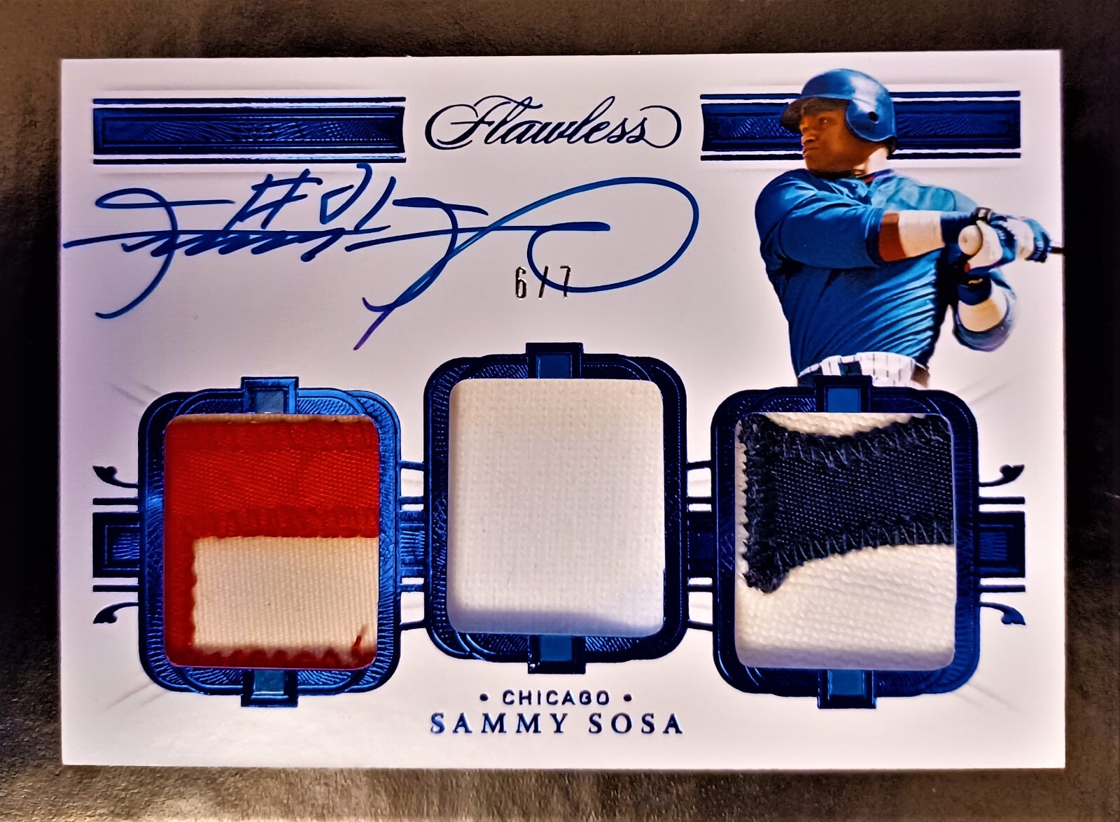 SAMMY SOSA-2021 Flawless Sapphire (#6/7) TRIPLE 2-COLOR PATCH/JERSEY/AUTO-MINT?