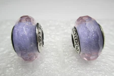 Set 2 Fascinating Purple Shimmer Lavender Pandora Murano Glass Charms February