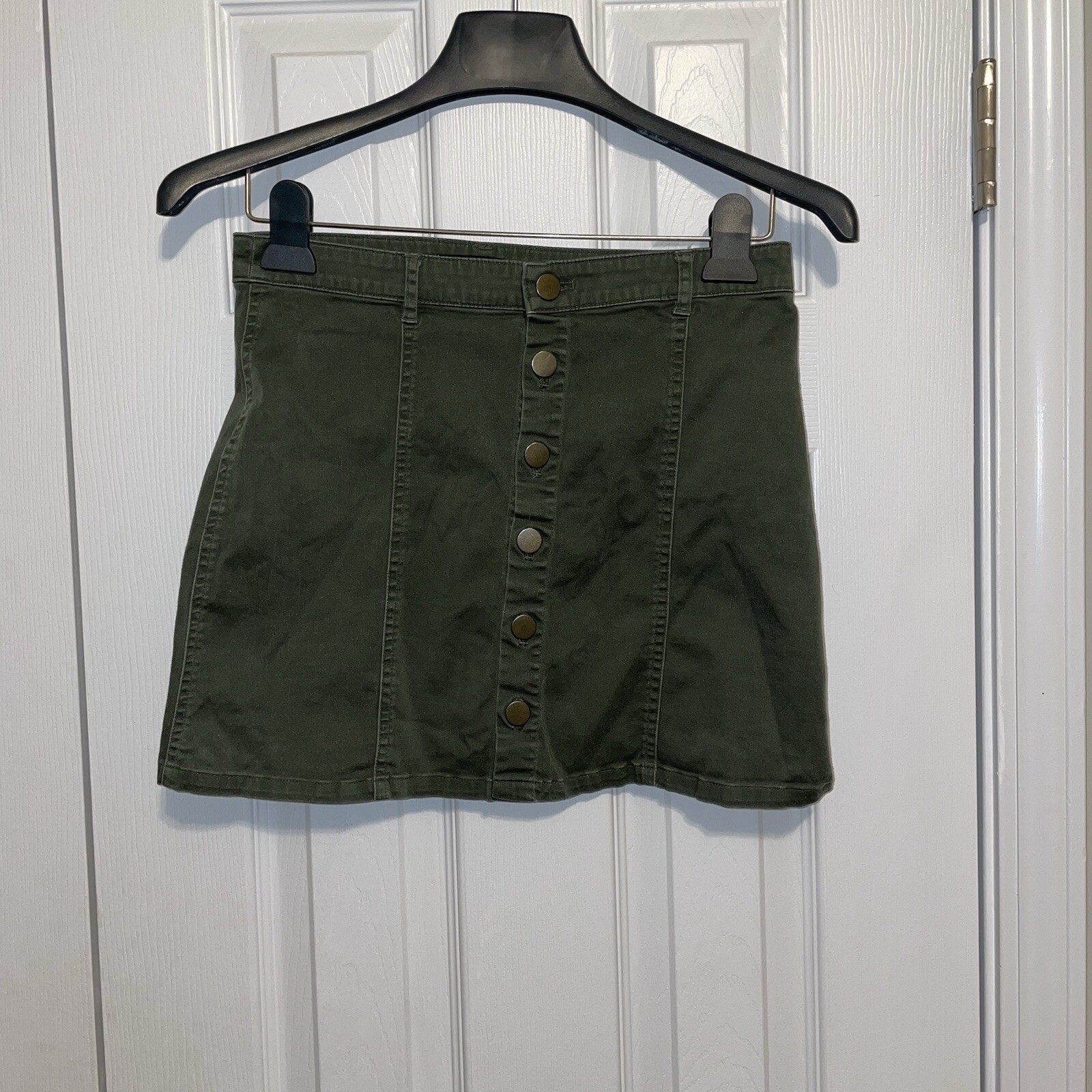 Forever 21 Green Denim Button Front Mini Skirt Women's Size Small