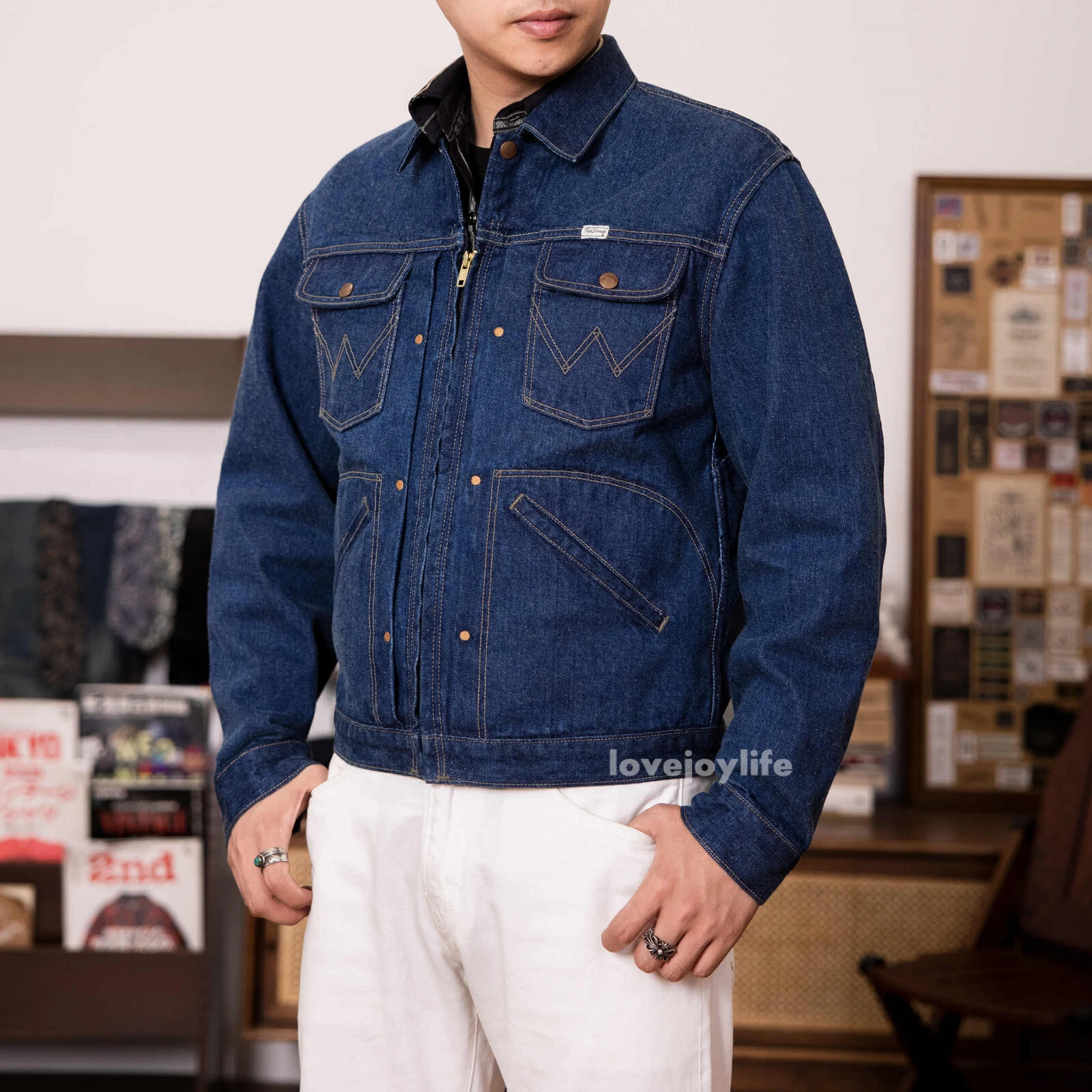 Red Tornado Fall Winter 60s 24MJ Raw Denim Jacket Short Zipped Slim Coat Cowboy - Picture 5 of 33