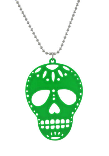 Zeckos Green Enamel Sugar Skull Necklace DOD - Afbeelding 1 van 3