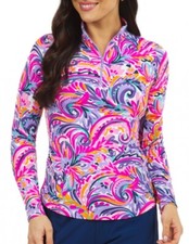 NWT Ladies IBKUL AUBREY PLUM MULTI Long Sleeve Mock Golf Shirt XS S M L XL XXL