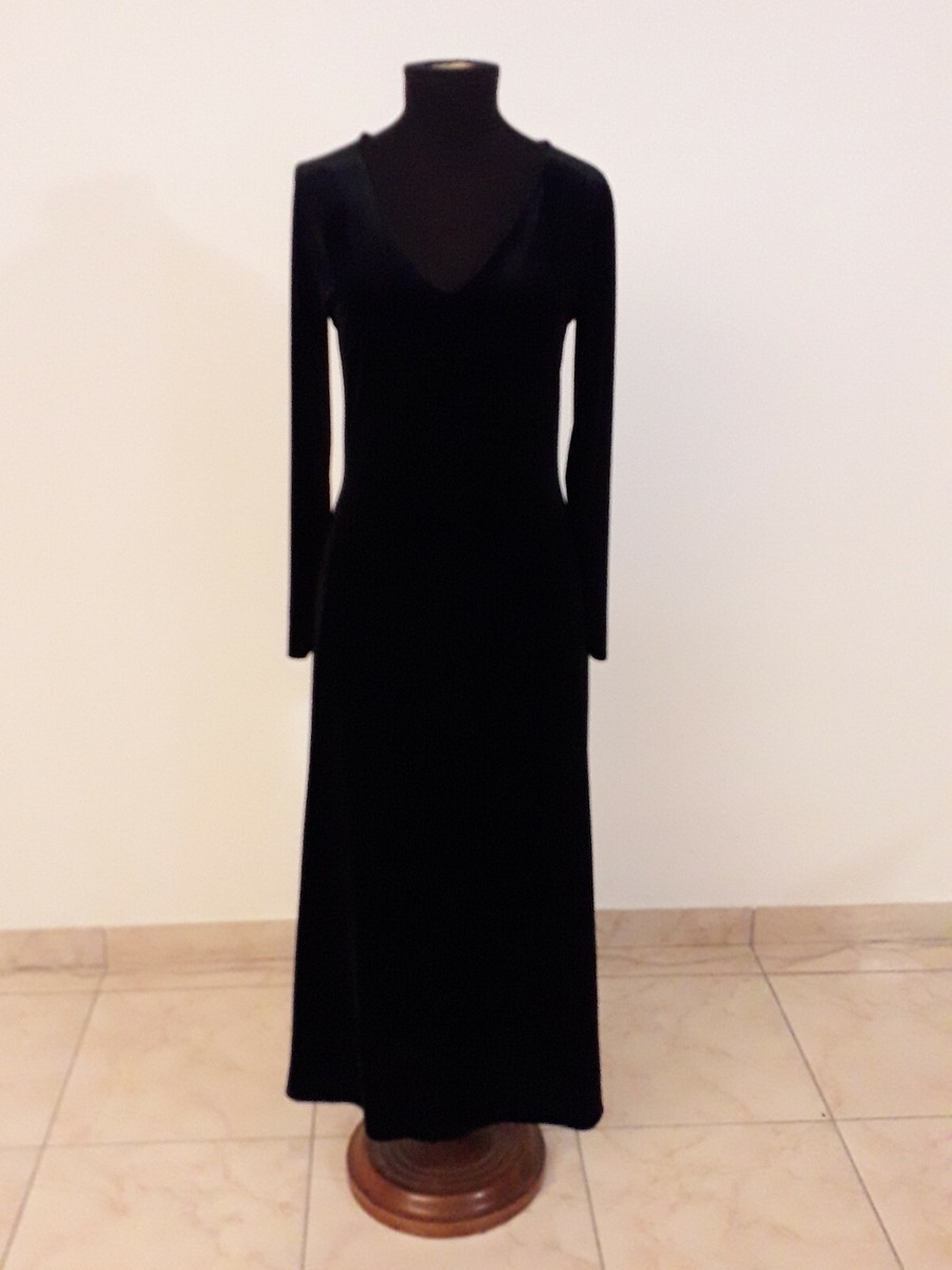 VESTITO DONNA LUNGO ELEGANTE IN VELLUTO NERO PER CAPODANNO O CENA