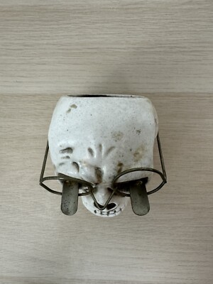 Vintage Ceramic Human Skull Ashtray w/ Eye Glasses Cigarette