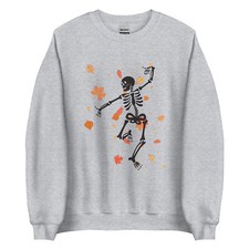Fall Dancing Skeleton Halloween Gray Unisex Sweatshirt S,M,L,XL,2X,3X,4X