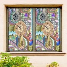 3D Round Time A339 Window Film Print Sticker Cling Stained Glass UV Zoe