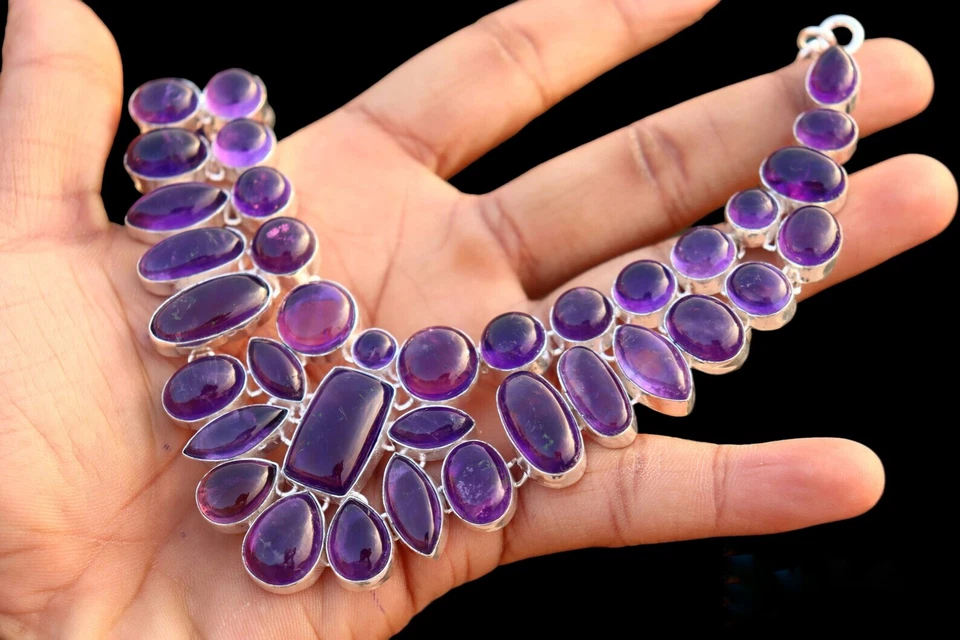 Amethyst Silver Necklace 925 Sterling Silver Necklace Handmade Gemstone Necklace - Image 2 of 2