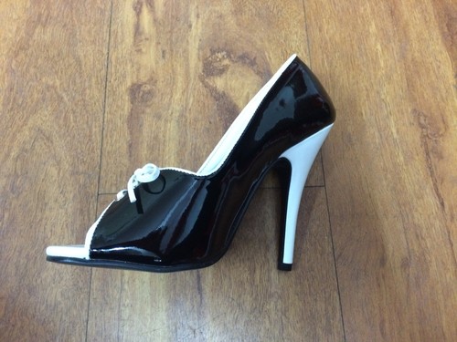 Retro MARIAH B9 vintage Pleasers stiletto black/white patent Sizes 5-8 - Picture 2 of 7