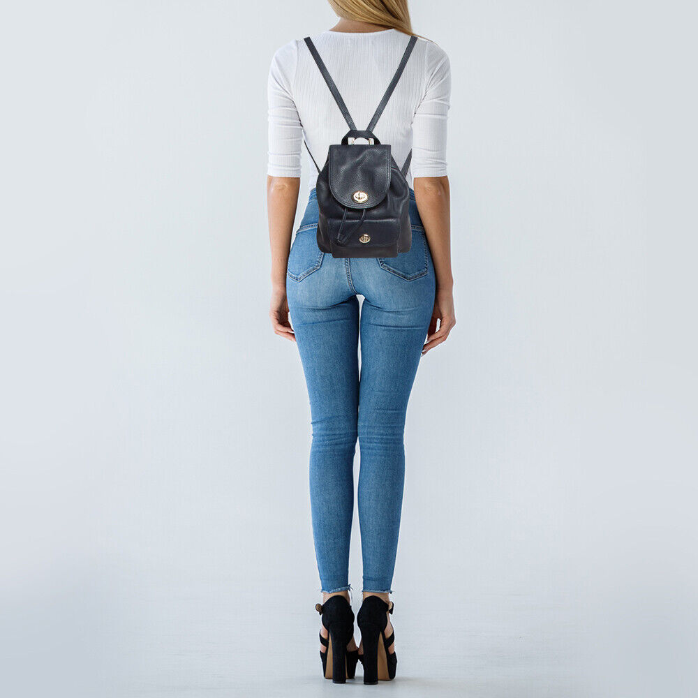 Coach Black Leather Mini Turnlock Rucksack Backpack | eBay Coach Black Leather Mini Turnlock Rucksack Backpack | eBay