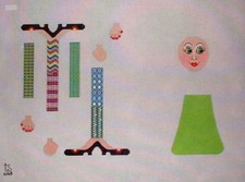 KW 6168 Green Dress 3D Doll HP Handpainted Needlepoint Canvas