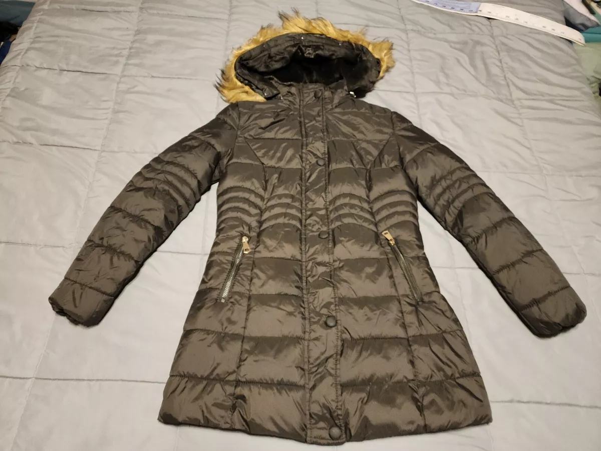 Sisley Winter Puffer Black Jkt Removeable Fur Hood Size Sm Nicely