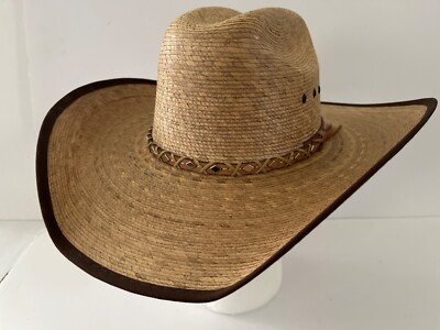 Toasted Brim W/Brown Trim Palm Leaf Cowboy Hat Texas Hat Co Size 7/8 