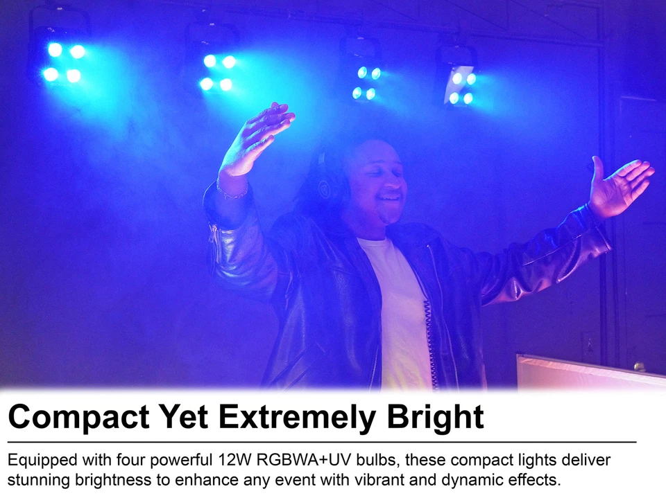 Rockville 4 PACK MINI RF4 V2 BLACK DJ Par Wash Up Lights+Wireless DMX+App+Bag - Image 2 of 4