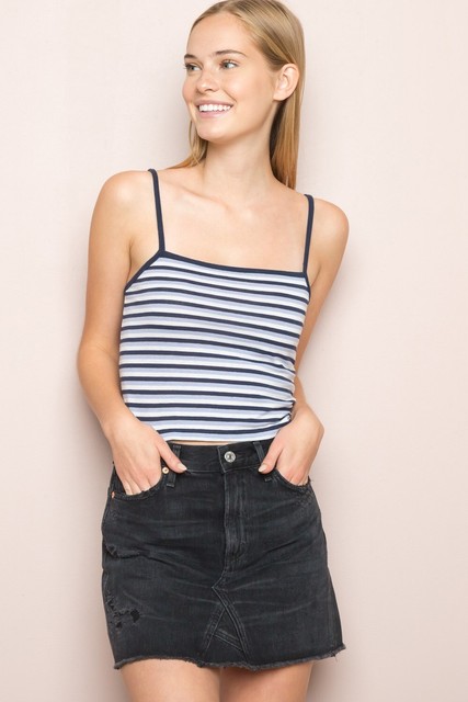 brandy melville stretchy crop Navy/blue/white striped faye tank top NWT sz S | eBay