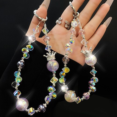 Crystal Phone Hand Rope Hand-beaded Car Keychain Mobile Phone Lanyard Strap - Photo 11 sur 15