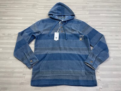Vissla Fleece Sweatshirt Hoodie Mens Small Blue Gray Striped Long Sleeve $70