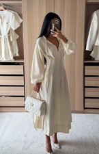 Zara NEW Butter Colour Fitted Waist Dress Ref 2125/304/725 SIZE M