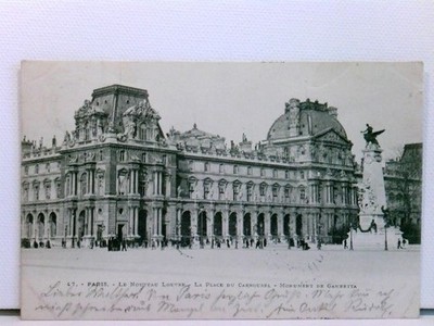 AK Paris - Le Nouveau Louvre, La Place du Carrousel, Monument de Gambetta; 1900