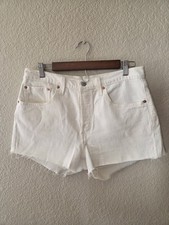 Levi's 501 Women's White Cut Off Denim Shorts 30 High Rise Stretch 5-Pocket