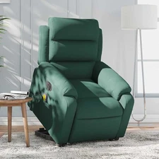 Electric Stand Up Massage Recliner Chair Dark Green Velvet Medium