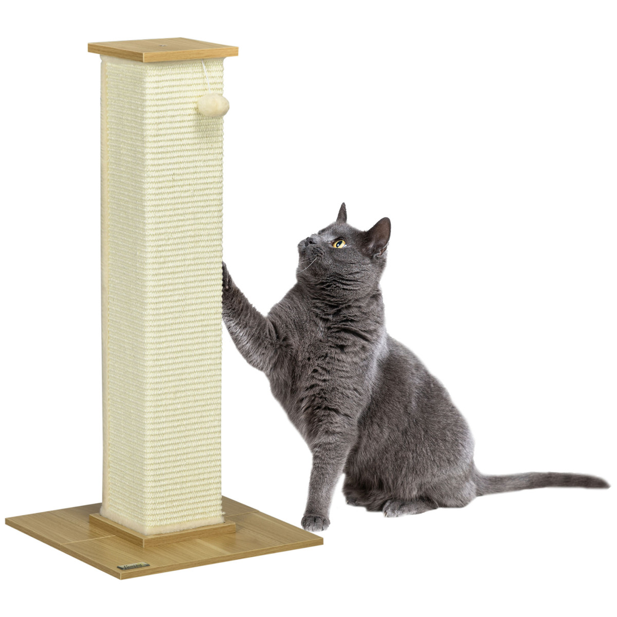 PAWHUT 80cm Sisal Rope Scratching Post with Toy Ball - White - Image 2