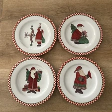 1997 Sakura Debbie Mumm Magic of Santa Dinnerware Plates Stoneware Set Of 4