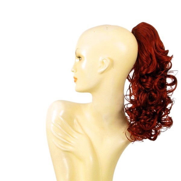Postiche queue de cheval bouclée 40 cm roux cuivré intense 350 peruk extension cheveux
