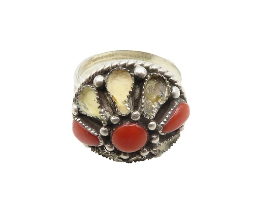 NAVAJO ZUNI 925 Silver  Vintage Coral Twist Dome Cocktail Ring Sz 6.5  RG19332