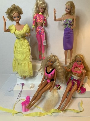 Vintage 80s Barbie Lot of 5 Magic Curl Workout Beach Blast Island Fun Jewel Sct