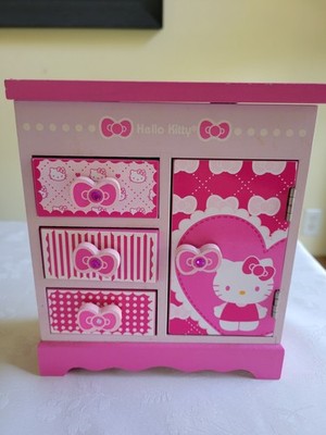 Hello Kitty San Rio Vintage 3 Drawer Wooden Jewelry Box Organizer Very RARE  6X7