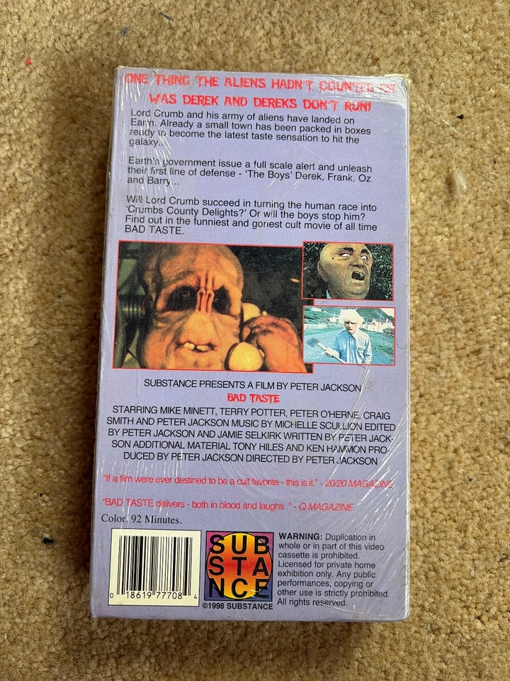 Bad Taste VHS Peter Jackson (1998 Release) HTF Cover -new sealed substance label - Image 2 of 4