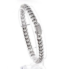Men Women's 316L Stainless Steel Cuban Link Chain Bracelet CZ Lock 8mm 22cm