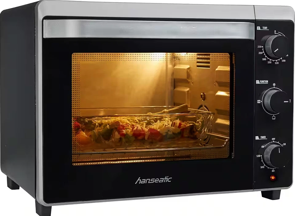 Minibackofen Schwarz mit Grill Drehspieß Volumen 30L 1600W - Hanseatic 17194935