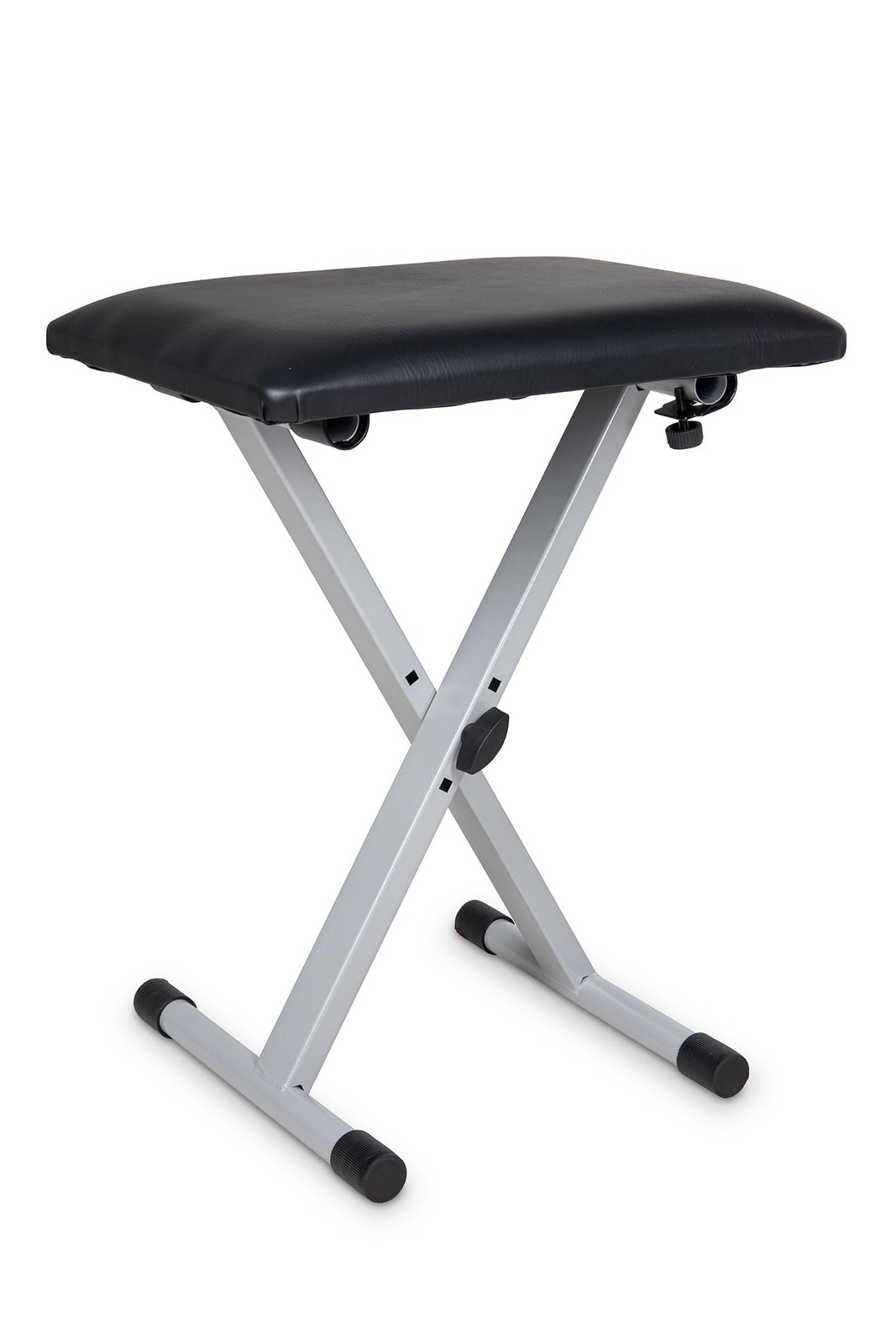 Banc de clavier argenté en acier avec assise similicuir confortable de haute densité