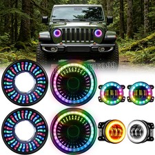 7 Inch Chasing Rgb Led Headlights 4 Fog Lights Combo For Jeep Wrangler Jk Jku
