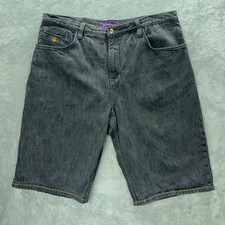 Vintage Roca Wear Jean Shorts Men 42x14 Black Embroidered Streetwear Hip-Hop Y2K